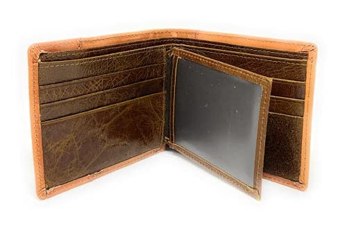 Western Men's Cowboy Leather Floral Tooled Laser Cut Multi Emblem Short Wallet in Multi Colors (Deer (Tan/Beige))3