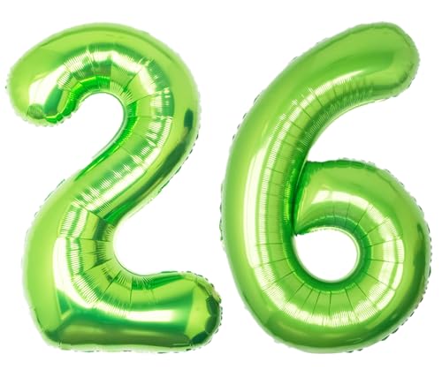 Image of 40 Inch Green Number 26 Balloon Lime Big Large Helium Number 0-9 | Giant Digital 26th Foil Mylar Party Balloon for Birthday Party Anniversary Graduation Decorations