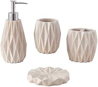 zccz Bathroom Accessories Set Complete, 4 Piece Bathroom Set Accessories Bath Accessories Set Complete Soap Dispenser Set with Toothbrush Holder, Soap Dispenser, Tumbler and Soap Dish (Beige)