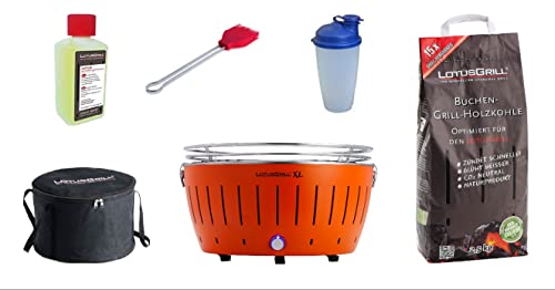 LotusGrill XL Starter Juego de 1 x lotusgrill XL Color Naranja 1 x haya Carbón vegetal 1 kg, 1 x quemar 200 ml, 1 x Marini Pincel, 1 x Dressing Coctelera, 1 x bolsa