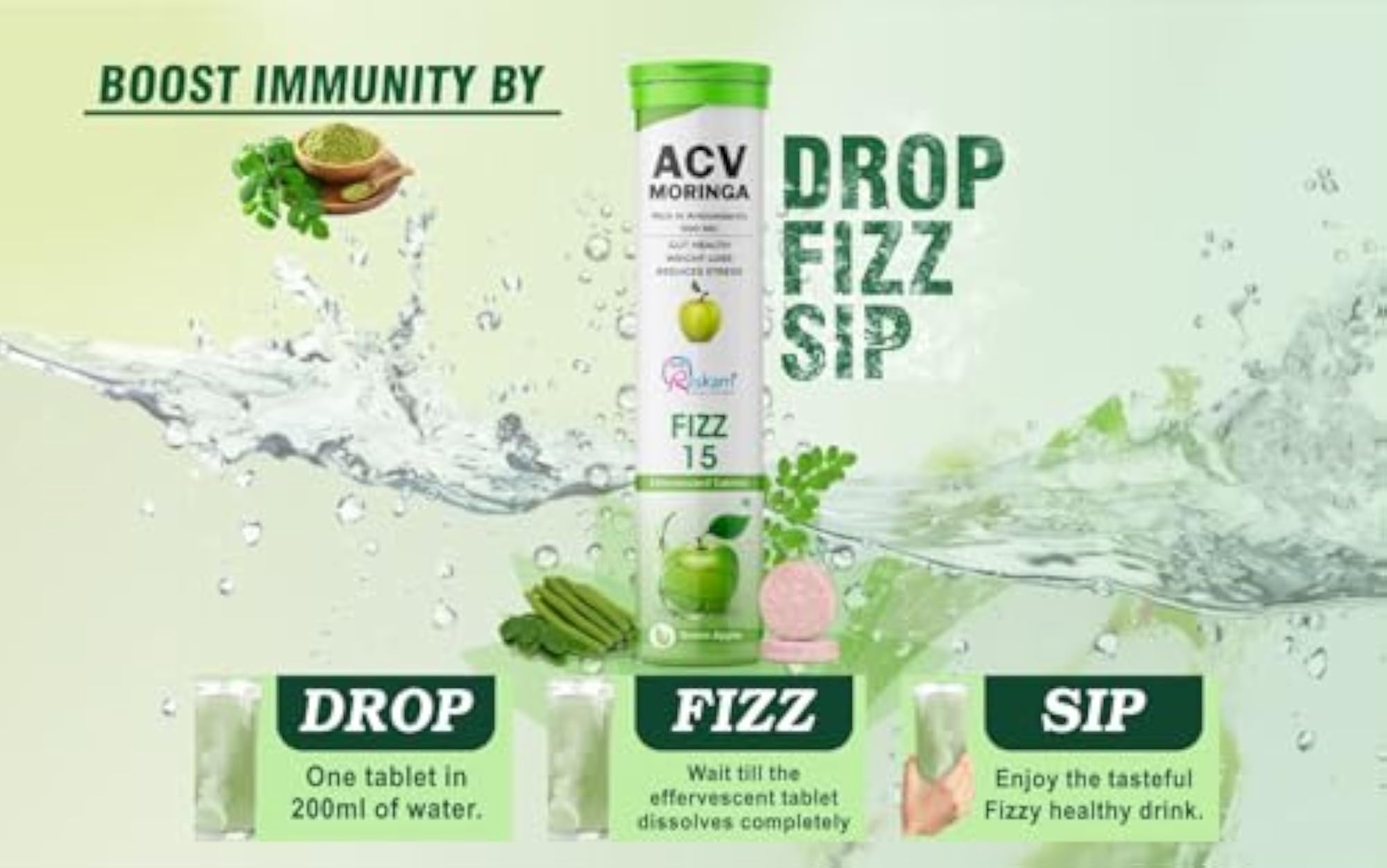Raskam ACV Moringa Effervescent Tablets, Natural Energy & Immunity Booster