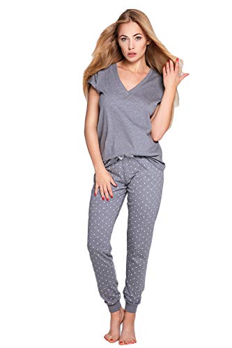 S& SENSIS Pyjama Femme Printemps/été en Coton. Fabriqué dans l'UE. (XL, Gris Pois 2)
