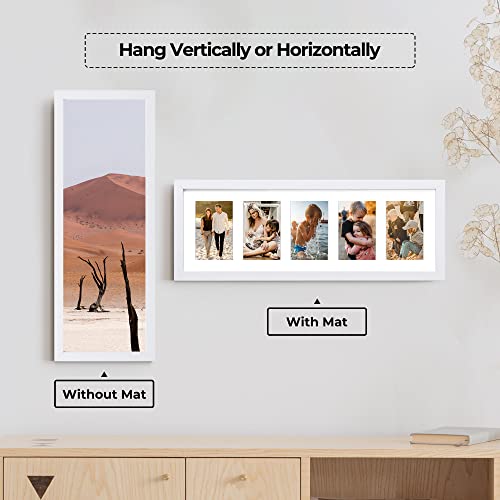 8X24 White Collage Picture Frames With 5 Openings, Display Multiple Five 4X6 Photos Or 8X24 Without Mat, Wood Collage Frame Covered By Plexiglass Wall Mounting Horizontal Or Vertical (White, 2-Pack) #TOP4