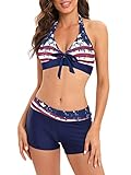 Century Star Women Two Piece Swimsuit Athletic Bathing Suits for Women Ruffled Tummy Control High Waisted Swimsuits C American Flag Print 10-12