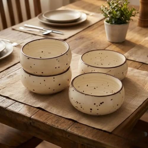 Image of Freakway Hand-Painted Matte Finish Ceramic Bowl Set of 4 (150ml) | Small Serving Soup Bowls, Cereal Bowl, Dessert /Chutney Bowl (3 inch)