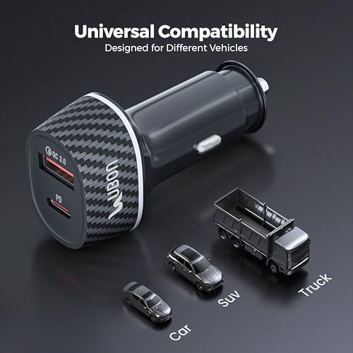 Image of UBON CH 283 Rocket Series 60W QC + PD Car Charger | Super Fast Car Charging Adapter with WARP, Dash & Dart Support | Dual Output Compact Car Charger for iPhone, Android Smartphones & Devices (Black)