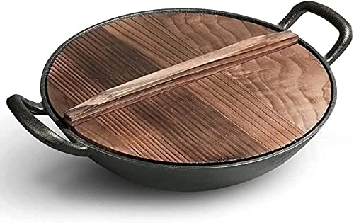 Wok de hierro fundido 32 cm con tapa de madera miniatura 1