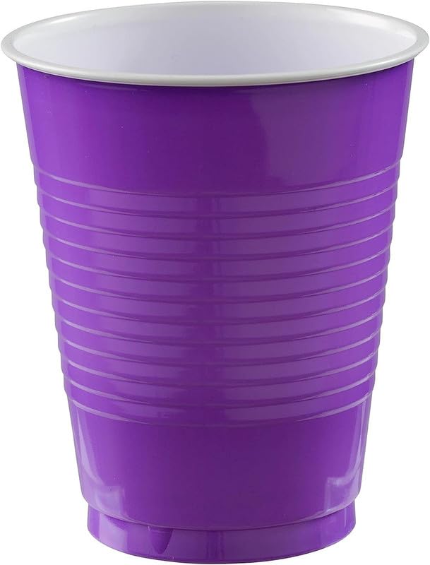 Plastic Reusable Purple Colour Cup Set for Occasional Party, Strong Reusable Glass, Leakproof Recylable, Great for Water Juices Milk & More Party & Event Supplies (Set of 50pcs) 350 ml