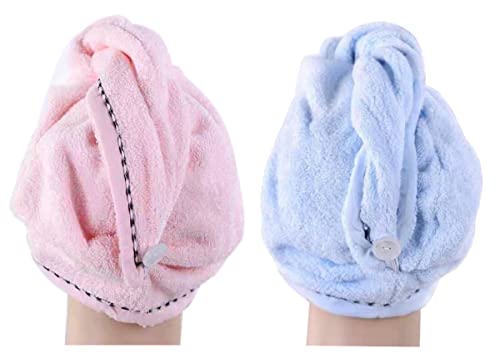 Anller Pacote com 2 toalhas de cabelo de algodão, toalha de secagem de cabelo com botão para mulhere