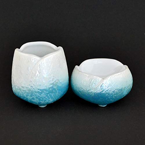仏器・茶器セット【選べる2カラー展開】せともの 陶器製 ご飯入れ・お水入れ(茶碗) 仏茶器 (ブルー)