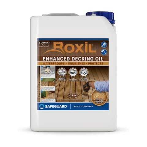 Roxil Enhanced Decking Oil 5L Clear - Weatherproof, Nourish and Protect Outdoor Wood with Added UV Protection Cover