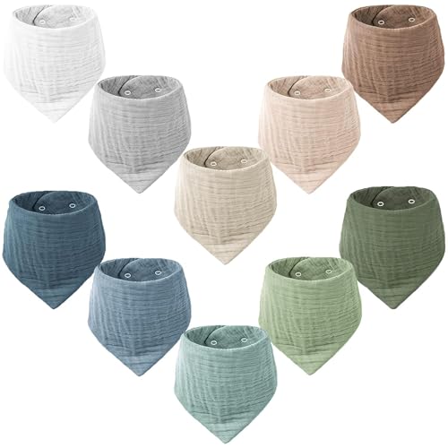Image of Konssy Muslin Baby Bibs 10 Pack Baby Bandana Drool Bibs 100% Cotton for Unisex Boys Girls