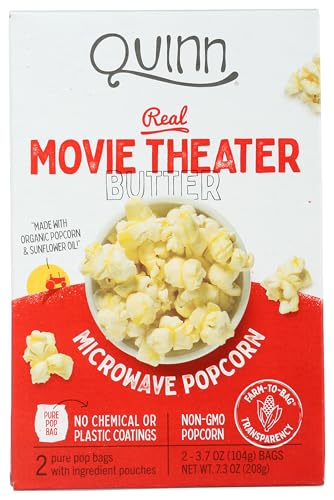Quinn Movie Theater Butter Microwave Popcorn, Non-Gmo, Organic Popcorn Kernels, 6 pack (12 bags)
