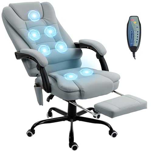 Vinsetto Fauteuil de Bureau Massant 7 Points, Chaise de Bureau Ergonomique avec Repose-Pieds Rétractable, Dossier Inclinable 155°, Hauteur Réglable,...