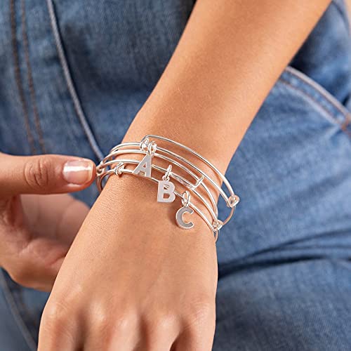 Image of Alex and Ani Expandable Bangle for Women, Initials A to Z Letter Charms, Shiny Finish, 2 to 3.5 in