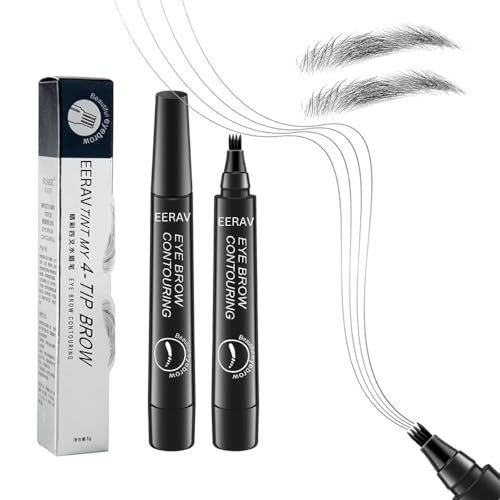 4 Point Eyebrow Pencil Black,Waterproof Microblading Eyebrow Pencil with a Micro-Fork Tip Applicator Creates || Black Fine Sketch Liquid Eye Brow Tattoo Tint Pen