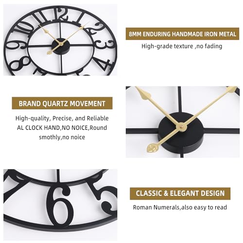 Mee 2ou Large Wall Clock for Living Room Decor - 47cm/ 18 Inches Silent Non-Ticking Metal Wall Clocks Battery Operated, Vintage Decorative Modern Wall Clock for Bedroom, Office, Farmhouse Decor by Mee 2ou - Used condition - Image 6