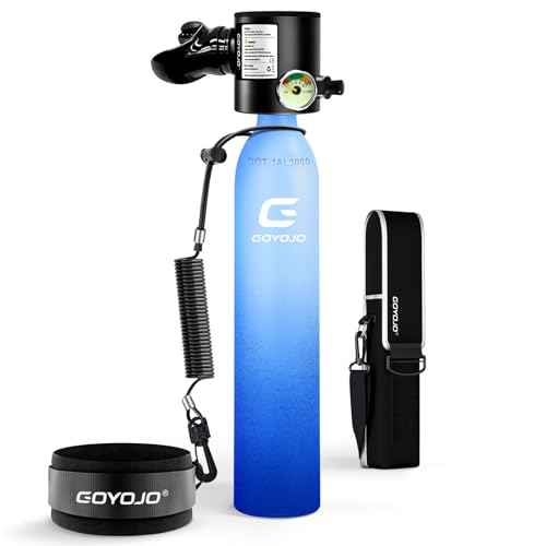GOYOJO Mini Scuba Tank Portable Diving Lung Air Tank with DOT Certified Refillable Emergency Backup Pony Bottle for Snorkeling Underwater Breathing Training (Ocean Blue)