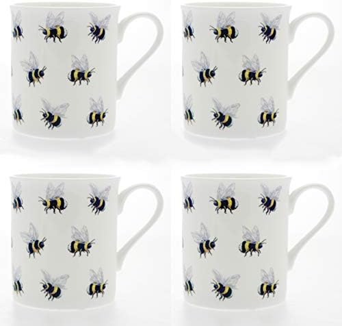 Set Di 4 Tazze Da Collezione Busy Bees - Acquario Fiori E Api In Stile Acquerello, 220 Ml