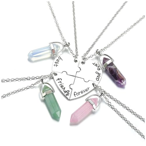 Top Plaza Best Friend BFF Necklace for 4 Healing Crystal Matching Heart Pendant Necklace Friendship...