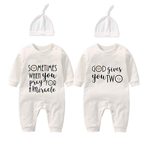 culbutomind Ensemble de jumeaux pour bébé (filles/garçons) « Sometimes When You Pray for a Miracle God » - Grenouillère pour nouveau-né - Blanc - Large Cover