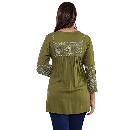 Image of Avayayat Short Kurti for Women | Embroidered Straight Rayon Kurta | Round Neck Full Sleeves Short Kurti for Women's