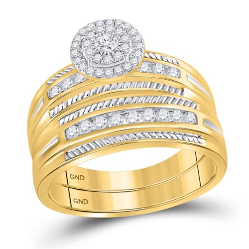 Jewels By Lux 10K Yellow Gold His Hers Round Diamond Halo Matching Wedding Set 5/8 Cttw, Womens Size 5-9, Mens Size 8-122