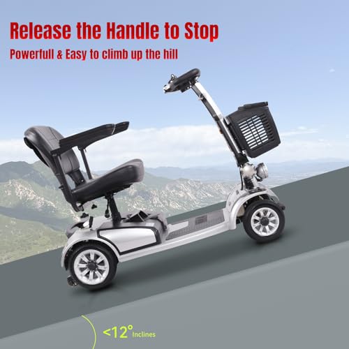 Image of Movcan S-01 Mobility Scooter for Seniors & Adults - 419 LB Capacity | Foldable Travel Scooter with Basket, 360 Swivel Seat, Electromagnetic Brake & Turn Signals, Heavy Duty Scooter, Silver