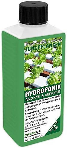 GREEN24 Hydroponika, roztwór odżywczy NPK, pełny nawóz do ziół i warzyw, młodych roślin w systemach hydroponiki i hydroponiki, nawóz do ogrodu, 250 ml substancji odżywczych jako koncentrat (uprawa