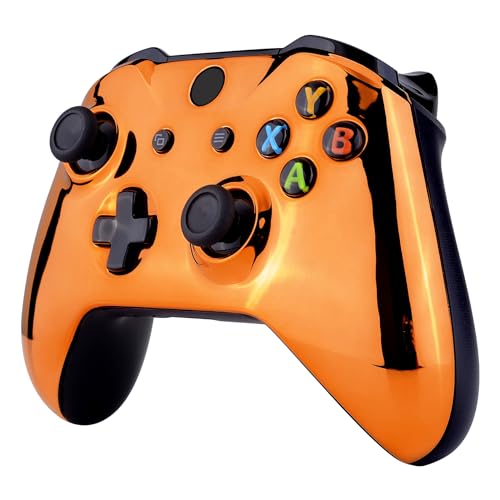 Image of eXtremeRate Chrome Orange Edition Front Housing Shell for Xbox One Wireless Controller Model 1708, Replacement Custom Faceplate Cover for Xbox One S & X Controller