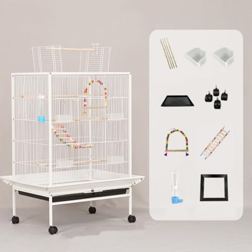 JoFist 大型鳥かご、高級ケージ、インコ、オウム、セキセイインコ、ボタンインコ、キャスター付き、移動が簡単、掃除が簡単、あらゆる種類の鳥に適しています (61.5*43*112cmアップグレードモデル,ホワイト)