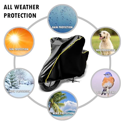 Image of Waterproof Two Wheeler Cover for Hero Splendor Plus| UV Proof, Heat Resistant & All Weather Protection | Black & Yellow Piping Color | Durable & Triple Stitched