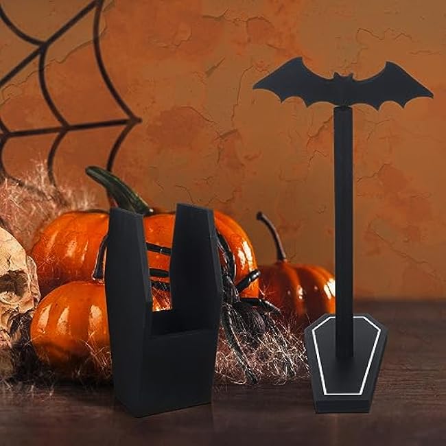 Uiifan Bat Paper Towel Holder Coffin Kitchen Utensil Holder Gothic Kitchen Accessories Black Wood Spooky Paper Towel Gothic Decor Halloween Decor for Home Table Bathroom Gifts Decoration