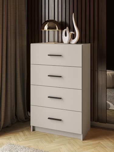 Meyvaser.com Ecommerce Company Sinfonier de 4 Cajones para Dormitorio, Acabado en Beige y Negro, Medidas: 60 cm (Largo) x 100 cm (Alto) x 34,4 cm (Fondo)