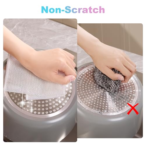 Image of JOYMOOP Multipurpose Wire Dish Rags 10 inch x 10 inch, Rainbow Laser Dish Cloths for Washing Dishes, Reusable Cleaning Cloths, Non-Scratch Wire Dishwashing Rags for Dishes, Glass, Stainless Steel - 20 Pack