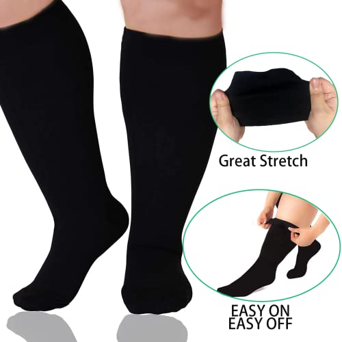 Image of 3 Pairs Plus Size Compression Socks for Women and Men Wide Calf 20-30mmhg Extra Large Knee High Support for Circulation