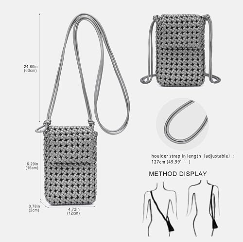 Woven Crossbody bags for women,Artificial leather PU Pewter bag Summer Beach Travel Handbag and Purse Retro Handmade Shoulder Bag2