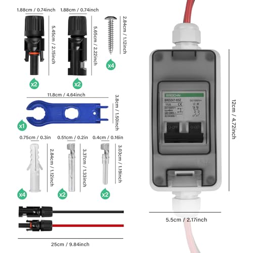 TEOV DC Trennschalter Solar PV, 2P 16A 1000V Leistungsschalter mit Kabel IP65 Wasserdicht Trennschalter für Solar PV Anlage