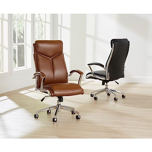 Realspace® Modern Comfort Verismo Bonded Leather High-Back Executive Chair, Brown/Chrome, Bifma Certified #TOP7