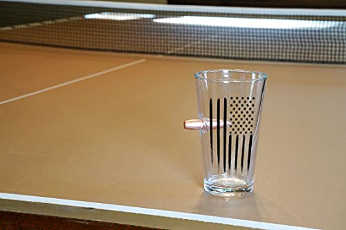 American Flag Pint Drink Glasses .50 Caliber Designed Hand Blown Large Size Glasses Usa Patriotic Gift .50 Cal Projectile Beer Glass 16 Oz. #TOP2