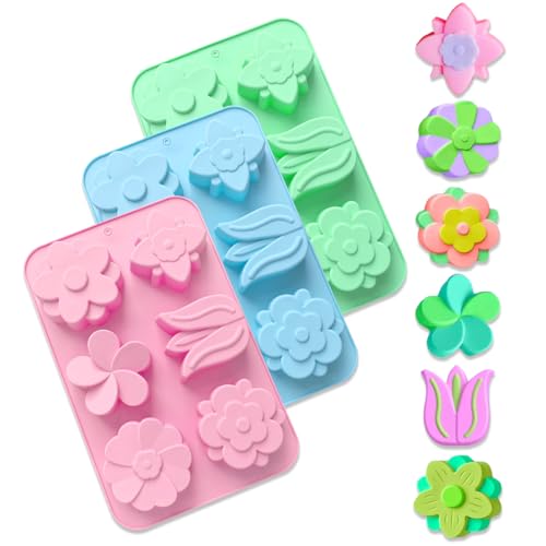 Gfamous 2 Pezzi Stampi quadrati per sapone in silicone,Stampi per sapone in silicone con Motivo a Onde e Fiori 3D per Sapone,Riutilizzabile Formine in Silicone per Sapone,Cupcakes,Chocolate