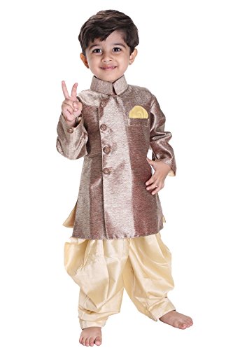 JBN Creation Boys' Gold Cotton Blend Sherwani Style Kurta Set(VASBSW121GO_36)