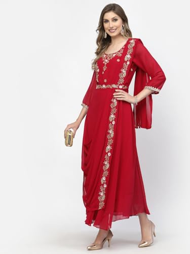Image of Women's Embroidered Maxi Fit Flared Ethnic Sharee Dress Gown. Rani