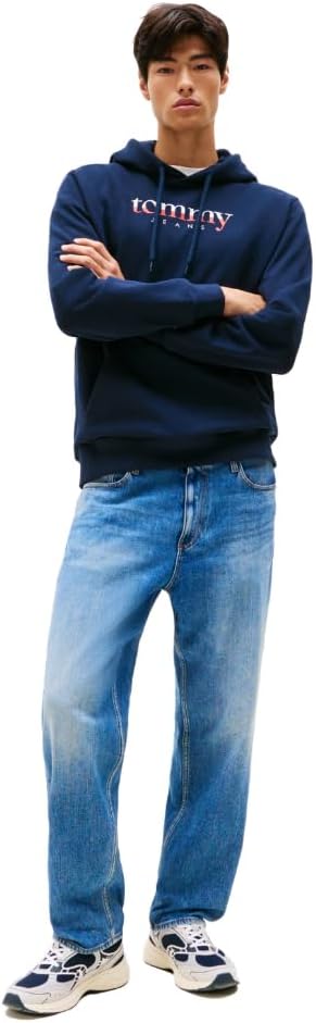 Tommy Jeans Men's Medium Weight Hoodie Sweatshirt With Printed Two-tone Logo