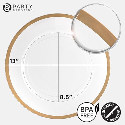 PARTY BARGAINS 13-Inch Charger Plates - 4 Pack, Clear Gold Rim, Heavy-Duty Disposable Chargers for Elegant Dining - Ideal for Weddings and Formal Events - Thumbnail 3