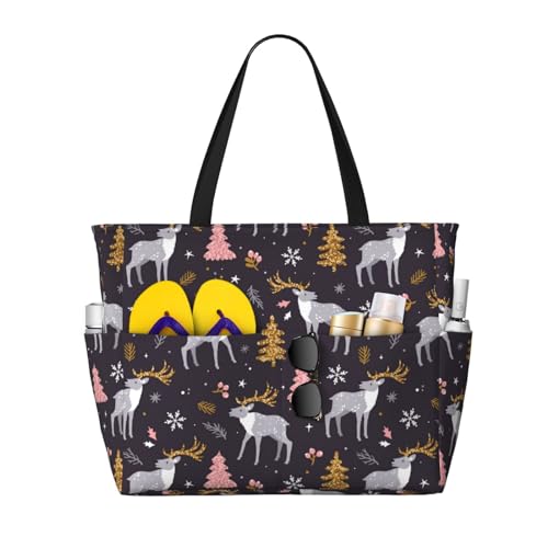VOSERY Bolsas de playa grandes impermeables a prueba de arena – Bonito ciervo n.º 20029 lindo bolso de playa para mujer con cremallera