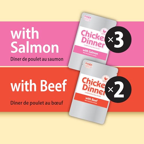 Image of INABA Chicken Dinner for Dogs, Soft Pate Wet Dog Food, Complete & Balanced, 2.4 oz. Pouch, 15 Pouches, Salmon & Beef Variety