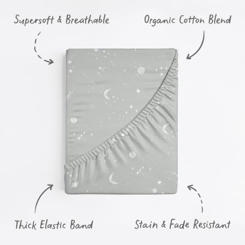 Image of Baby Bassinet Sheets for Boy, Girl (Galaxy, Moon and Stars) 2-Pack - Fitted Bedside Bassinet Sheets - Buttery Soft Cotton Blend for Standard Mattress Pad - Compatible with Halo BassiNest
