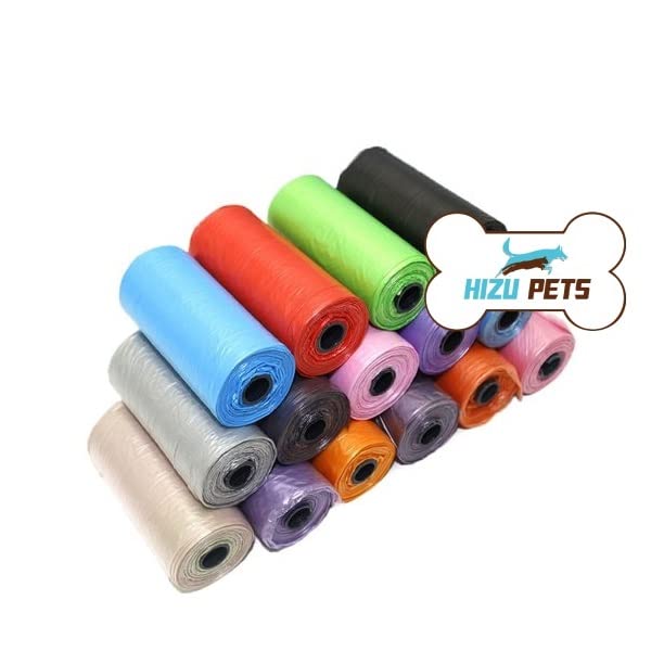 HIZU PETS Pet Dog Cat Poo Disposal Waste Bags Scoop Doggy Poop Bag Dog Poop Bags for Waste Refuse Cleanup Doggy Roll Replacements for Outdoor Puppy Walking Color May Vary (5 Roll Total 75 Bags)