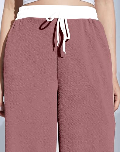 Image of Mehrang Wide Leg Drawstring Pants, with Contrast Waist Band || Casual Lounge Wear Side with Pockets, High Waisted, Relaxed Fit Trouser for Women